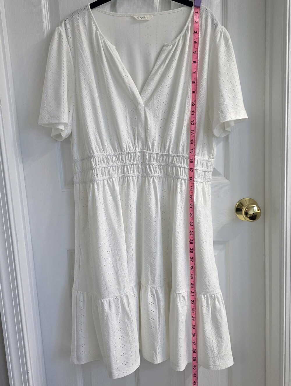 Simple White Eyelet V-Neck Mini Dress
